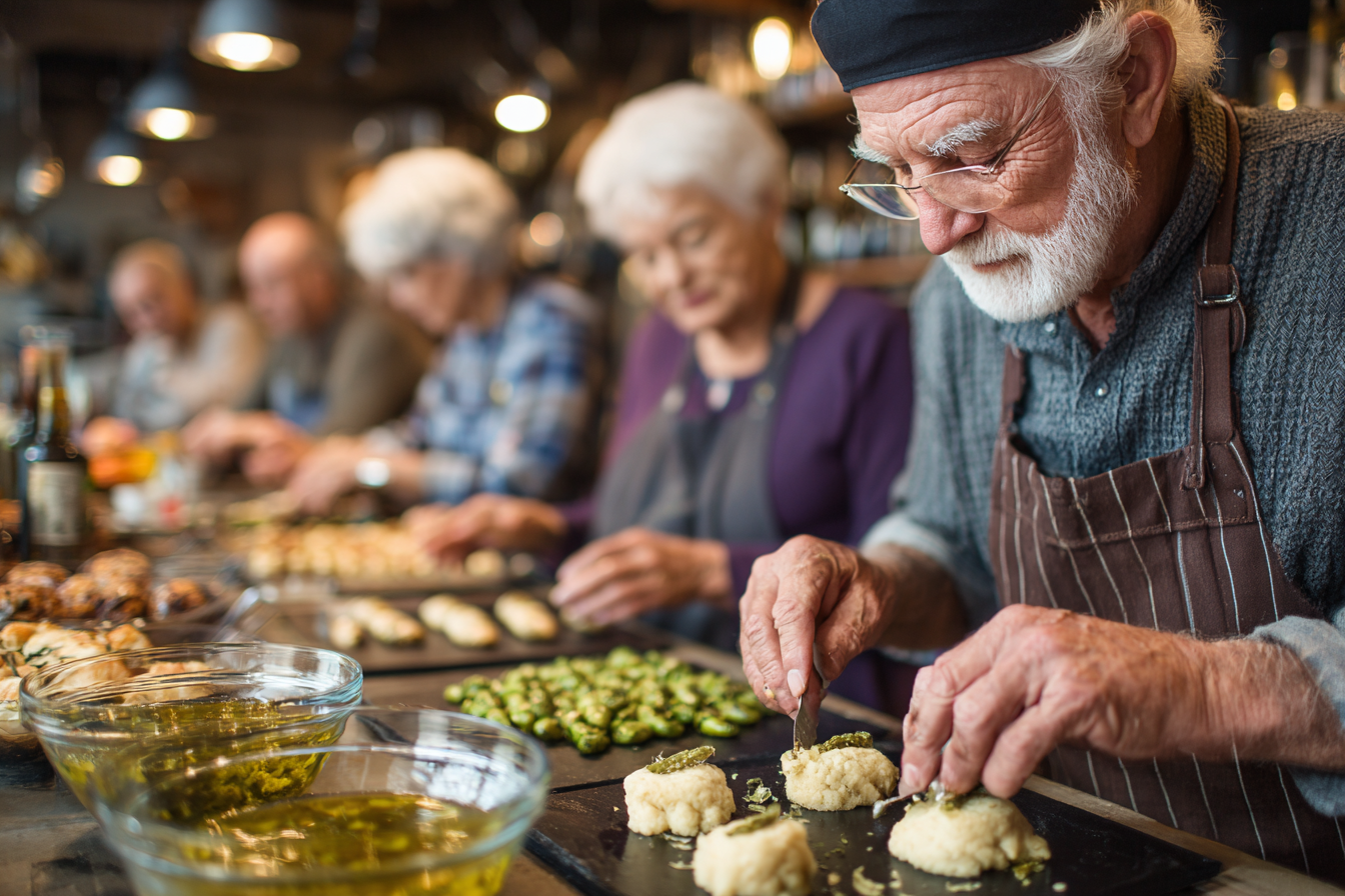 Щаслива жінка середнього віку готує здорову їжу